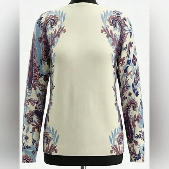 Talbots Boho Paisley Medium Knit Multicolor Artisy Grandma Cardigan New - Picture 3 of 6